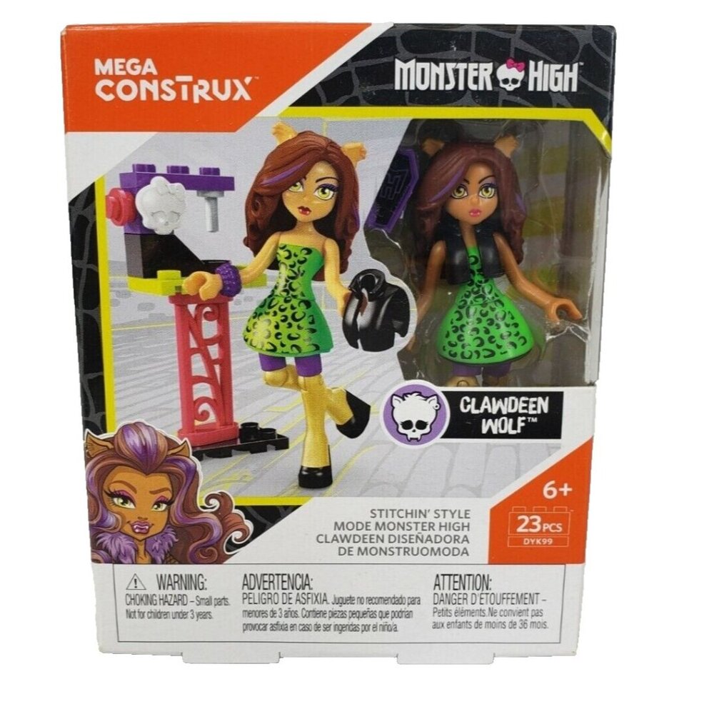 New Monster High Clawdeen Wolf Stitchin' Style Mega Construx Miniature Doll New